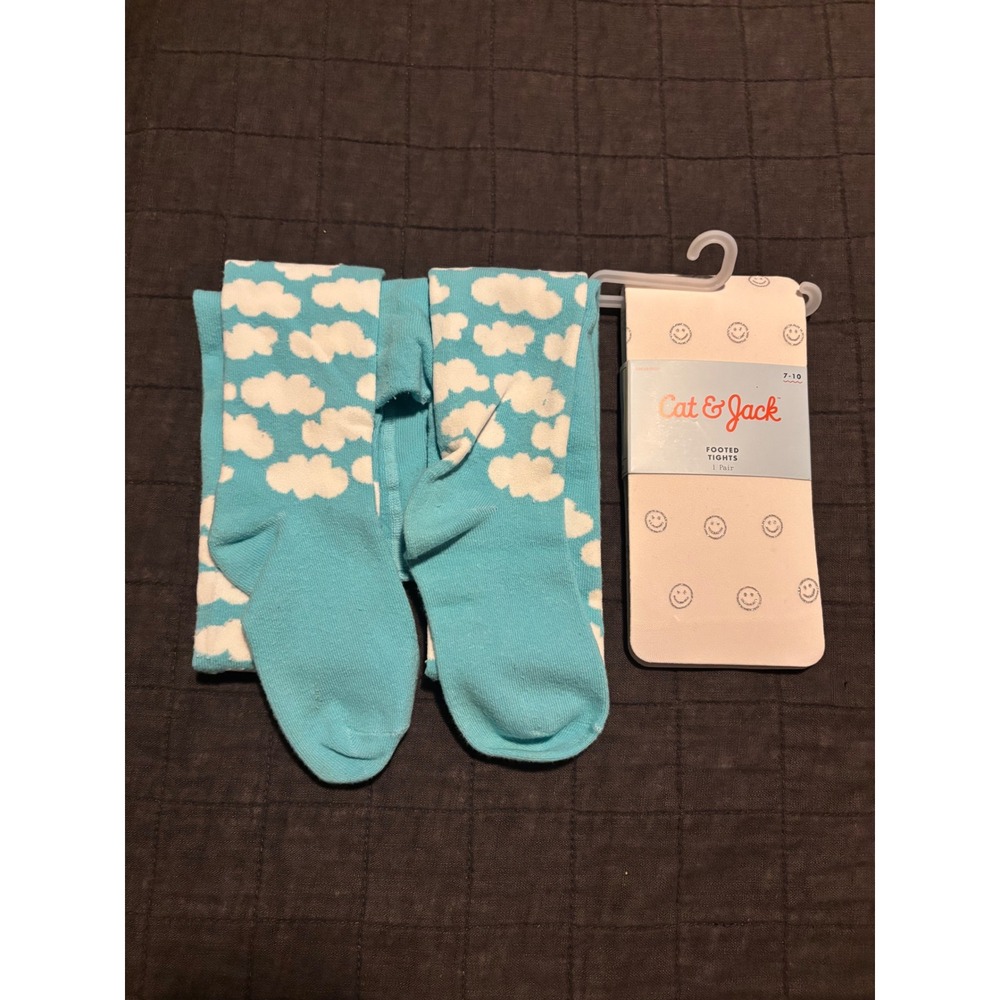 Girls Tights Lot Hanna Andersson Cloud Blue Cat & Jack Smiley White Size 7-10